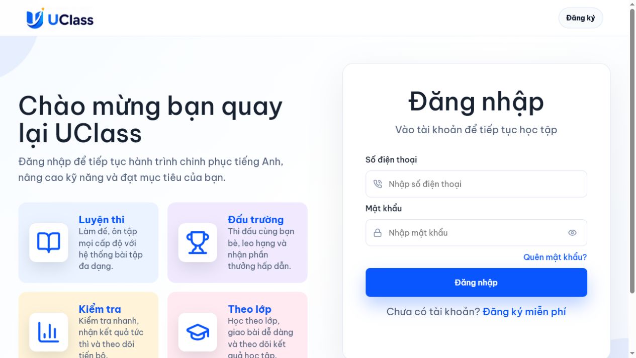 Ảnh chụp màn hình đăng nhập UClass
