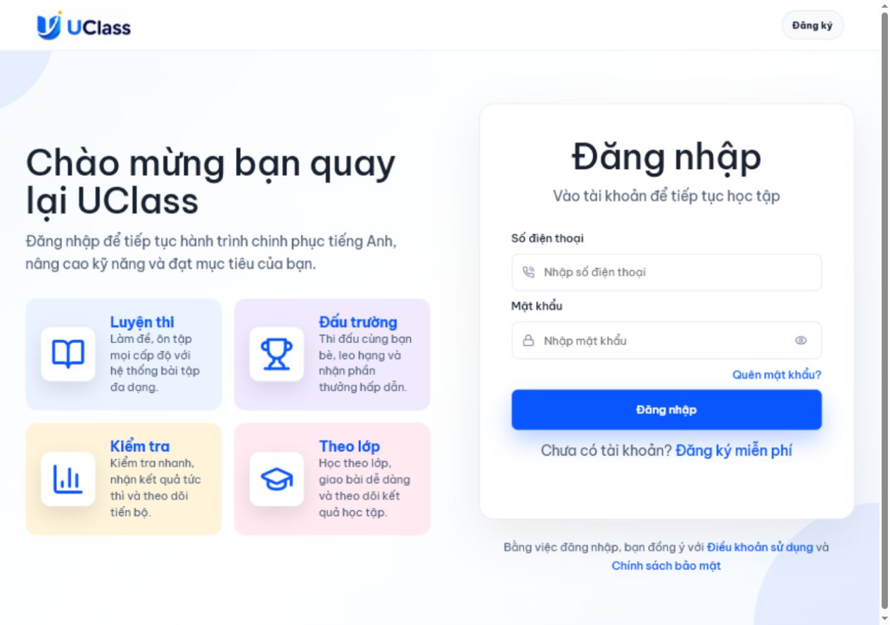 Ảnh chụp trực tiếp trang đăng nhập UClass