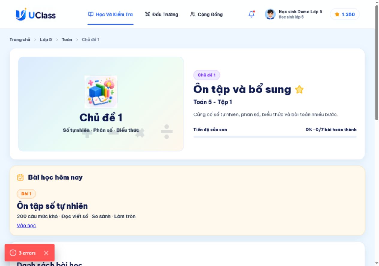 Ảnh chụp trực tiếp trang chủ đề Toán trên UClass