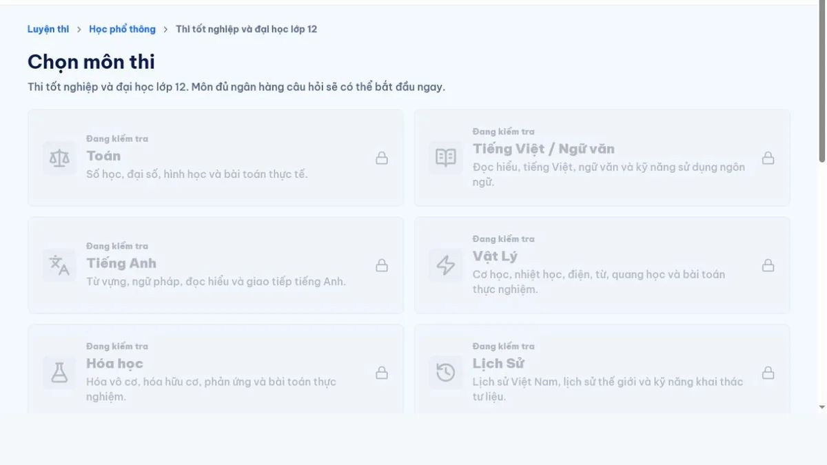 Trang chọn môn thi tốt nghiệp THPT lớp 12 trên UClass